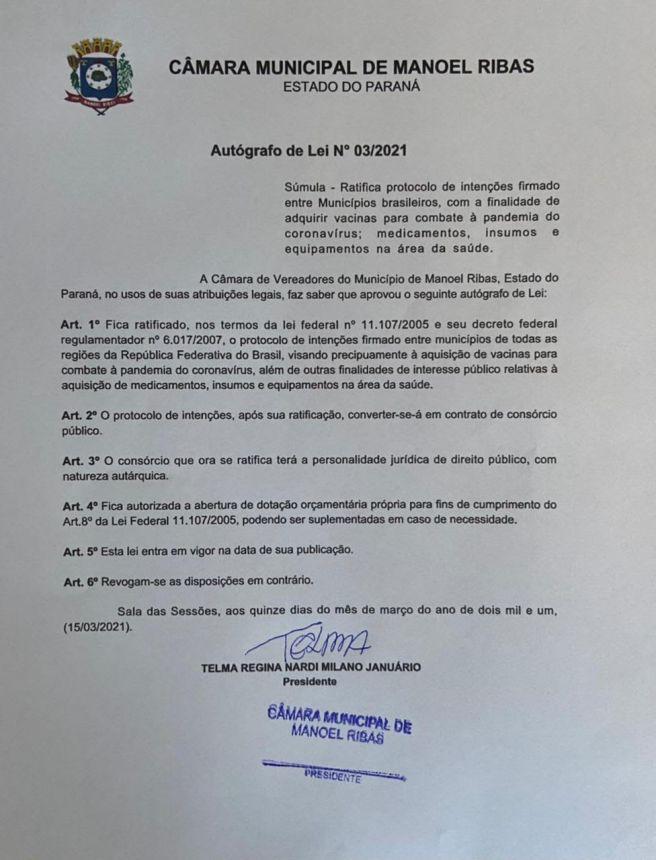 APROVAÇÃO DO PROTOCOLO DE INTENÇÕES PARA COMPRA DE VACINAS